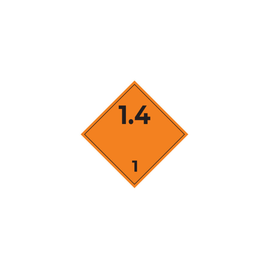 Hazard label No 1.4 – Explosive substances or articles, Class 1, Division 1.4, PVC packaging labels 100x100mm img01