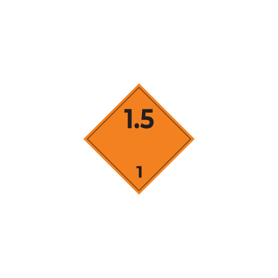 Hazard label No 1.5 – Explosive substances or articles, Class 1, Division 1.5, PVC packaging labels 100x100mm img01