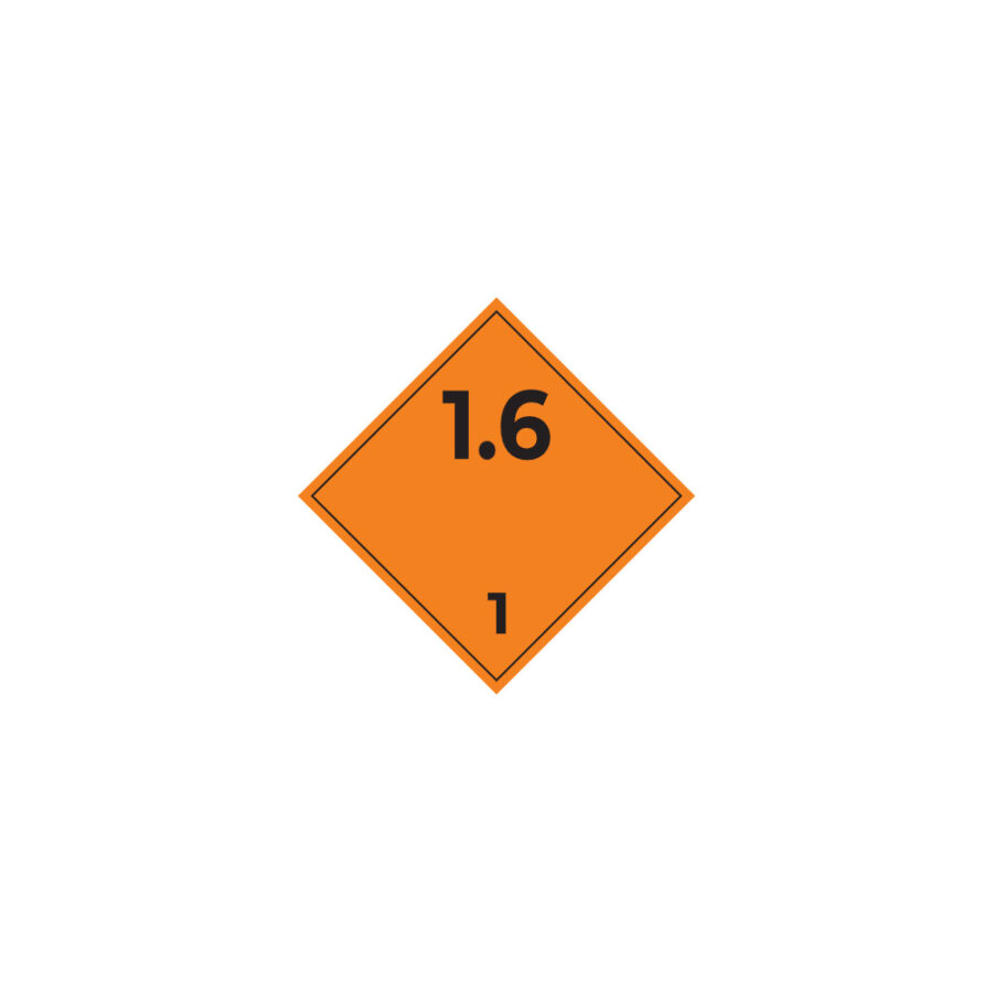 Hazard label No 1.6 – Explosive substances or articles, Class 1, Division 1.6, PVC packaging labels 100x100mm img01