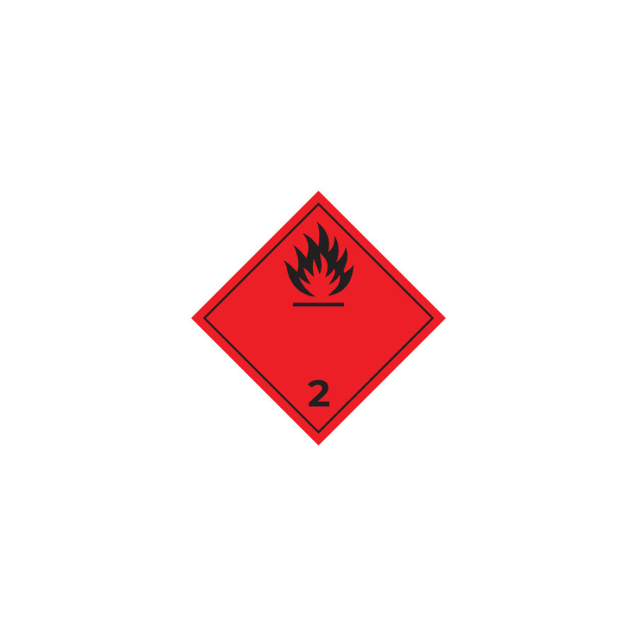 Hazard label No 2.1 – Flammable gases, Class 2, PVC packaging labels 100x100mm img01