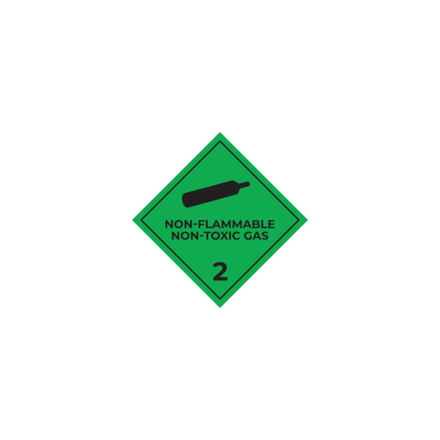 Hazard label No 2.2 – Non – flammable, non-toxic gases, Class 2 (text), PVC packaging labels 100x100mm img01