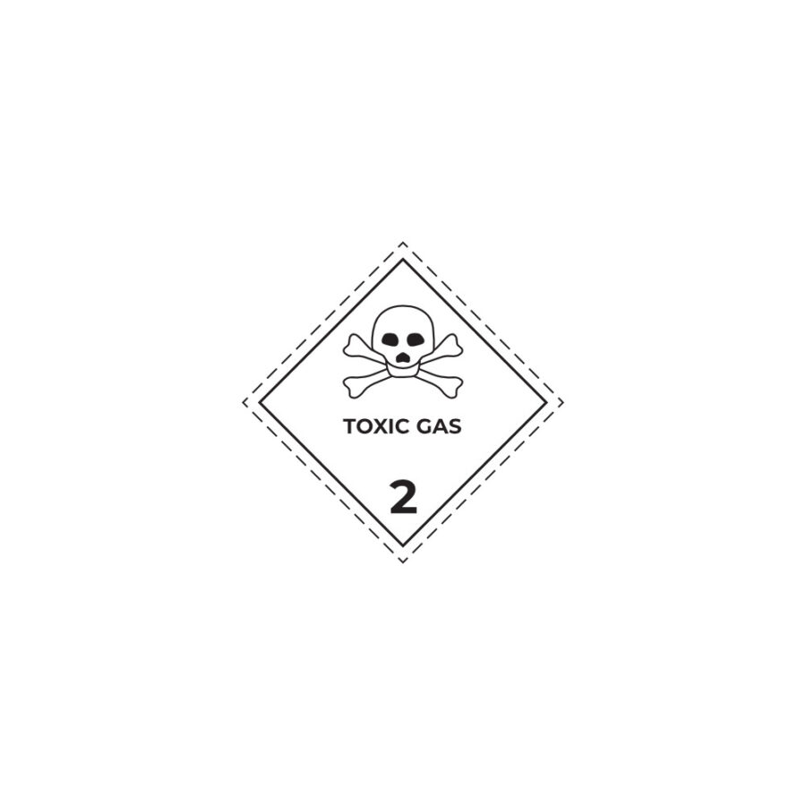 Hazard label No 2.3 – Toxic gases, Class 2 (text), PVC packaging labels 100x100mm img01