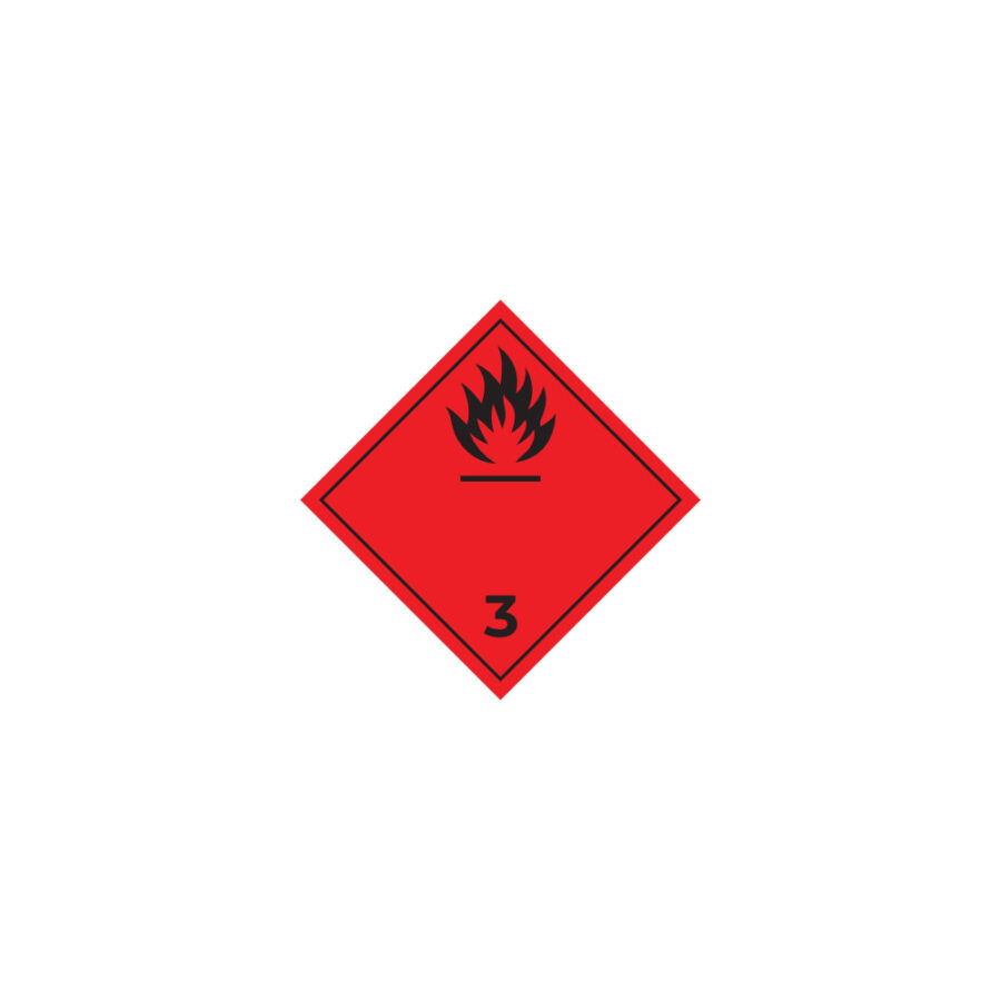 Hazard label No 3 – Flammable liquids, Class 3, PVC packaging labels 100x100mm img01