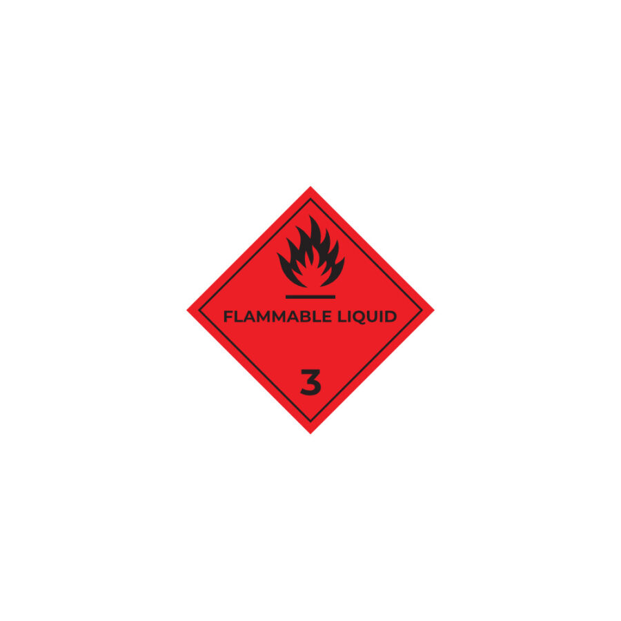 Hazard label No 3 – Flammable liquids, Class 3 (text), PVC packaging labels 100x100mm img01