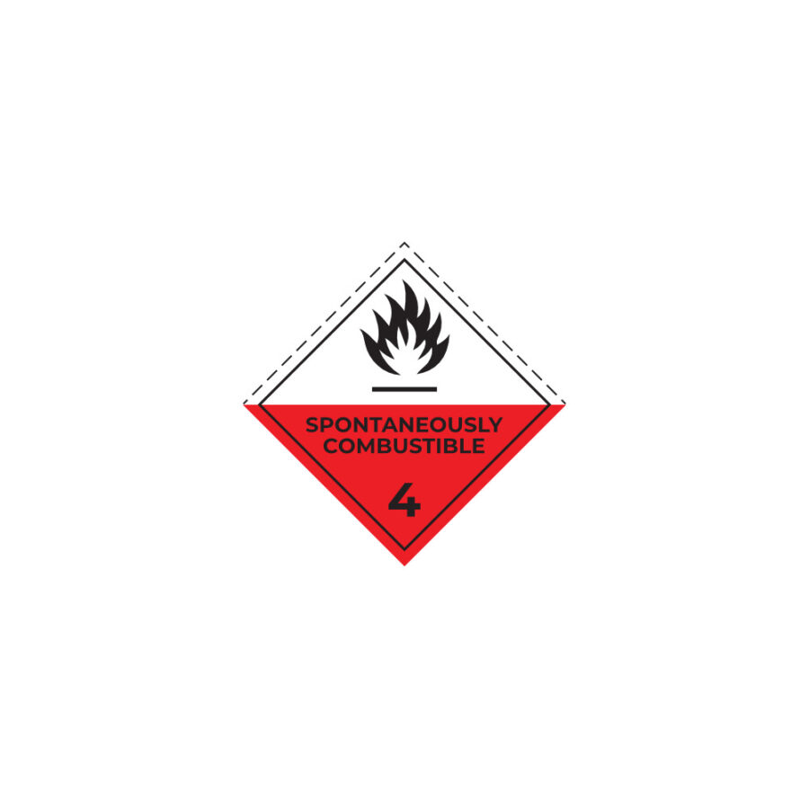 Hazard label No 4.2 – Substances liable to spontaneous combustion, Class 4.2 (text), PVC packaging labels 100x100mm img01