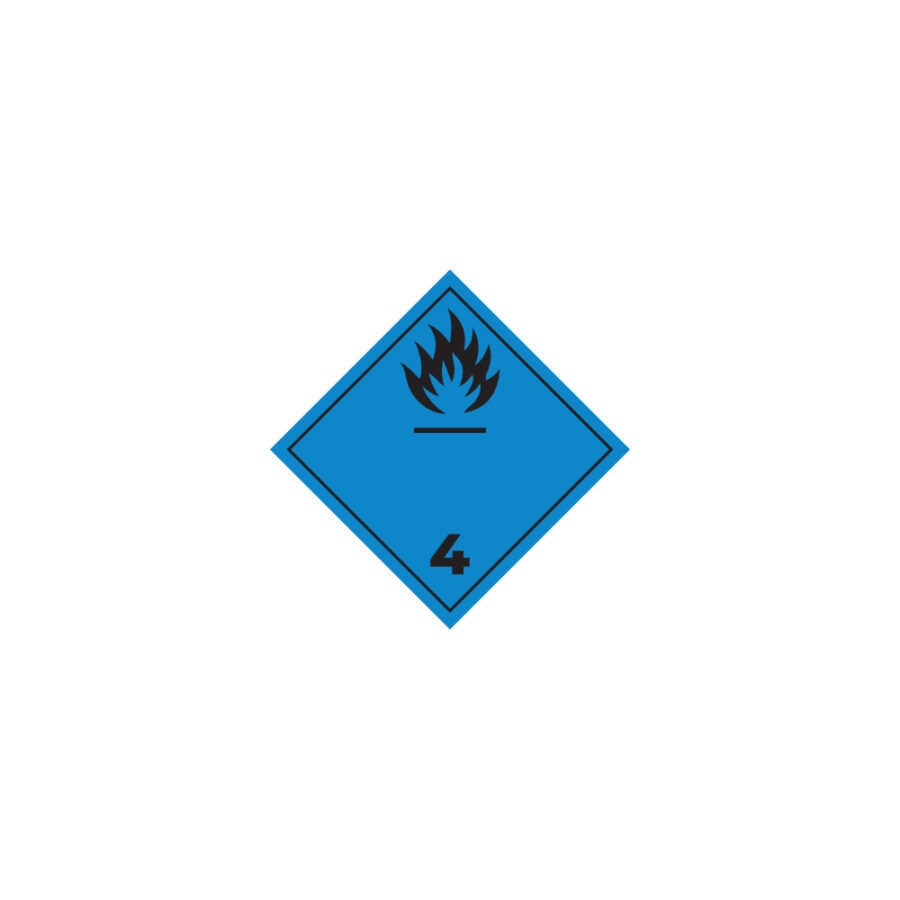 Hazard label No 4.3 – Substances which emit flammable gases, Class 4.3, PVC packaging labels 100x100mm img01