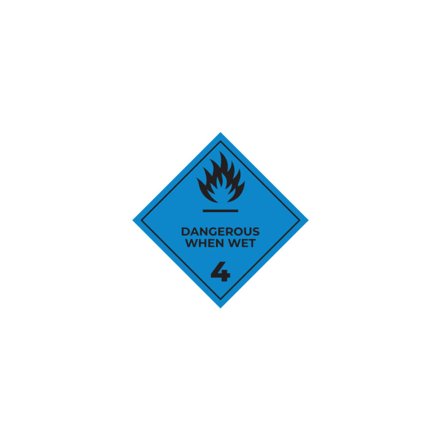 Hazard label No 4.3 – Substances which emit flammable gases, Class 4.3 (text), PVC packaging labels 100x100mm img01