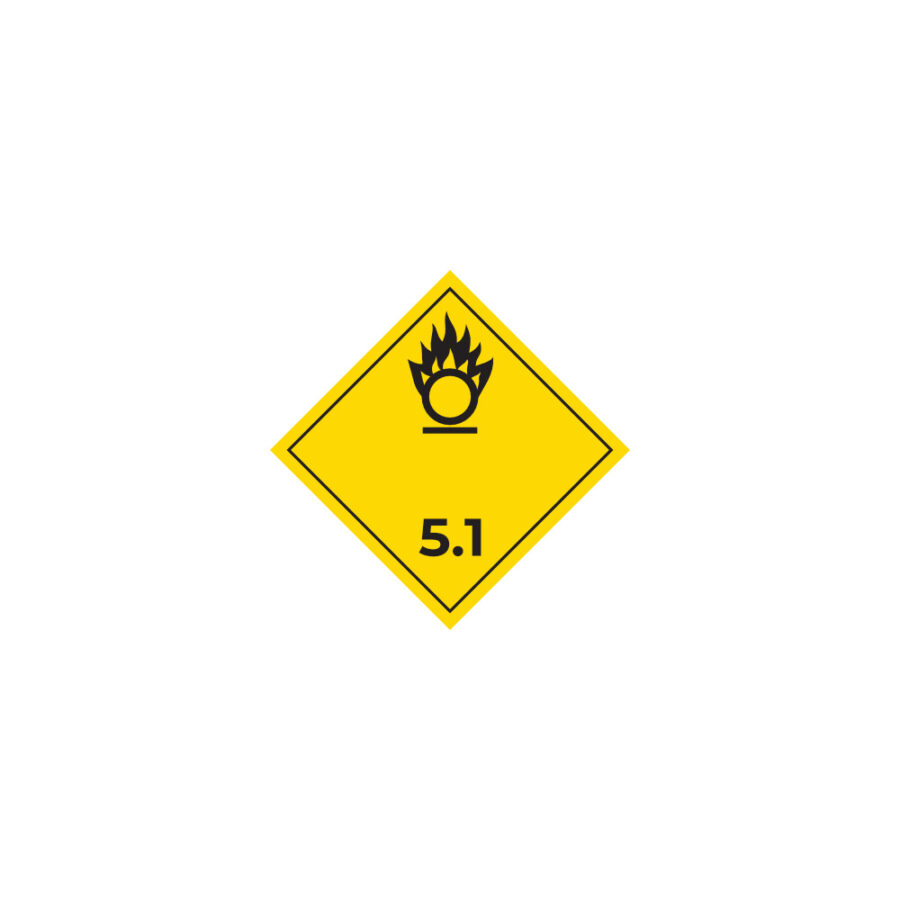 Hazard label No 5.1 – Oxidizing substances, Class 5.1, PVC packaging labels 100x100mm img01