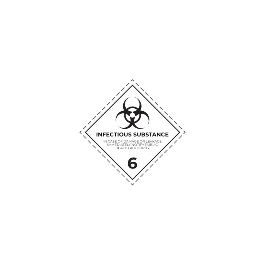 Hazard label No 6.2 – Infectious substances, Class 6.2 (text), PVC packaging labels 100x100mm img01